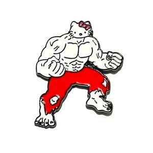 Hello Kitty Funny Fan Made Buff Kitty Sanrio Inspired Enamel Pin Lapel Pin